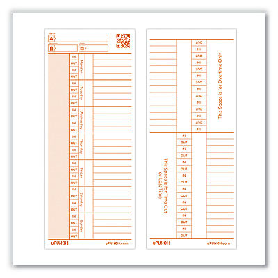 uPunch Time Card for PK1100 Time Clock, Two Sides, 3.38 x 8.25, 100/Pack (PPZC1100)