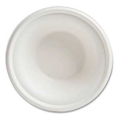 Perk PFAS-Free Compostable Bagasse Bowls, 12 oz, White, 125/Pack (PRK61285)