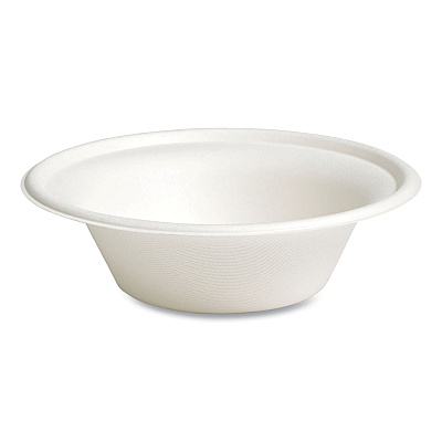 Perk PFAS-Free Compostable Bagasse Bowls, 12 oz, White, 125/Pack (PRK61285)