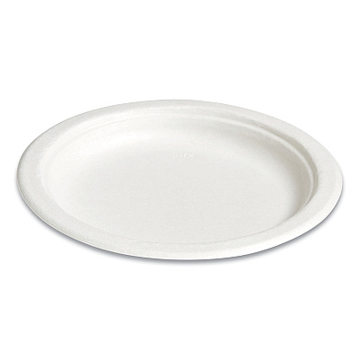 Perk PFAS-Free Compostable Bagasse Plates, 6" dia, White, 250/Pack (PRK61286)
