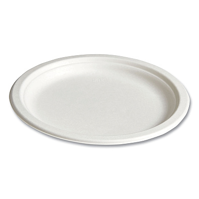 Perk PFAS-Free Compostable Bagasse Plates, 9" dia, White, 250/Pack (PRK61287)