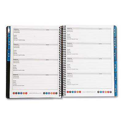 Re-focus the Creative Office Executive Format Password Log Book, 576 Total Entries, 4 Entries/Page, Black Faux-Leather Cover, (72) 10 x 7.6 Sheets (RFCEXPWBOOKBLK)