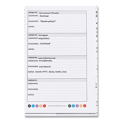 Re-focus the Creative Office Pocket-Style Password Log Book, 480 Total Entries, 4 Entries/Page, White/Red Poly Cover, (60) 7 x 5.5 Sheets (RFCMINIPWBOOKRE)