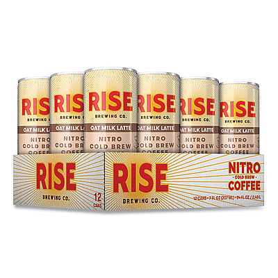 RISE Brewing Co. Nitro Cold Brew Latte, Oat Milk, 7 oz Can, 12/Carton (RSB00045)