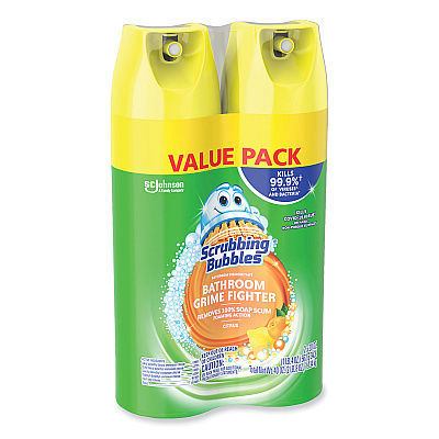 Scrubbing Bubbles Bathroom Disinfectant Grime Fighter Aerosol, Citrus Scent, 20 oz Aerosol Can, 2/Pack (SJN306381)