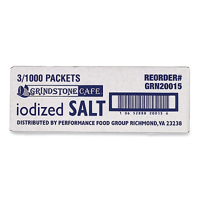 Grindstone Cafe Grindstone Iodized Salt, 0.02 oz Packet, 1,000/Bag, 3 Bags/Carton (SUG20015)