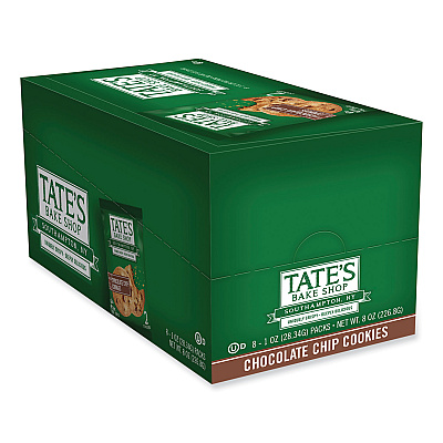 TATES BAKE SHOP Chocolate Chip Cookies Snack Packs, 1 oz Pack, 2 Cookies/Pack, 8 Packs/Box, 2 Boxes/Carton (TAE07134)