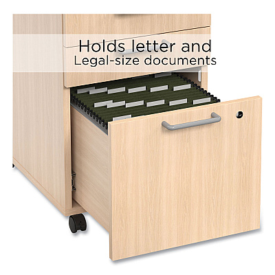 Union & Scale Essentials Three-Drawer Mobile Pedestal File, 2 Box/1 Legal/Letter-Size File Drawers, Natural, 15.6" x 21.3" x 24.3" (UOS45695CC)