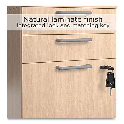 Union & Scale Essentials Three-Drawer Mobile Pedestal File, 2 Box/1 Legal/Letter-Size File Drawers, Natural, 15.6" x 21.3" x 24.3" (UOS45695CC)