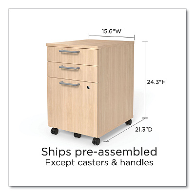 Union & Scale Essentials Three-Drawer Mobile Pedestal File, 2 Box/1 Legal/Letter-Size File Drawers, Natural, 15.6" x 21.3" x 24.3" (UOS45695CC)