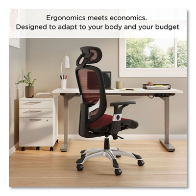 Union & Scale FlexFit Hyken Mesh Task Chair, Supports Up to 275 lb, 17.24" to 20.98" Seat Height, Maroon Seat/Back, Silver/Black Base (UOS59462VCC)