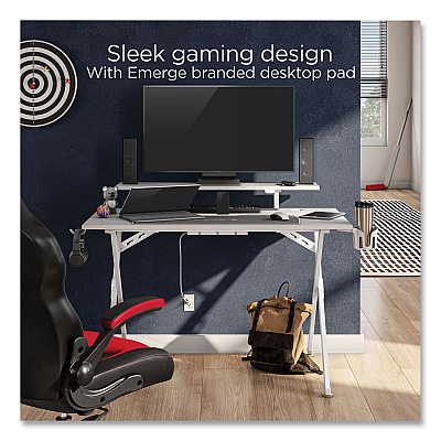 Union & Scale Vizon 47" Gaming Desk, 47.2" x 26.6" x 35", White Colorway (UOS60986)