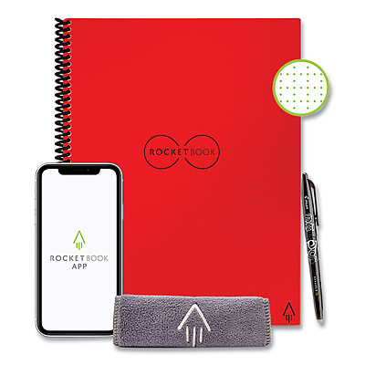 Rocketbook Core Smart Notebook, Dotted Rule, Red Cover, (16) 11 x 8.5 Sheets (RKBEVRLKCBG)