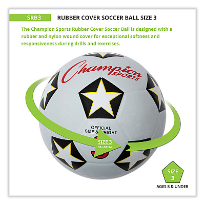 Champion Sports Rubber Sports Ball, For Soccer, No. 3 Size, White/Black (CSISRB3)