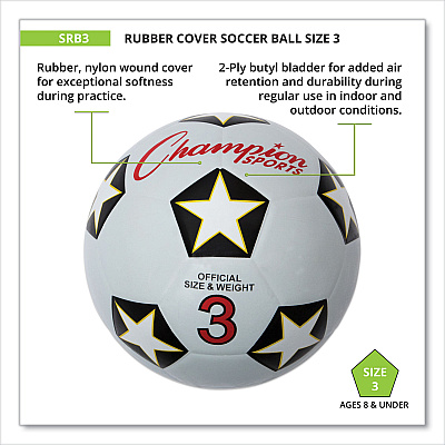 Champion Sports Rubber Sports Ball, For Soccer, No. 3 Size, White/Black (CSISRB3)