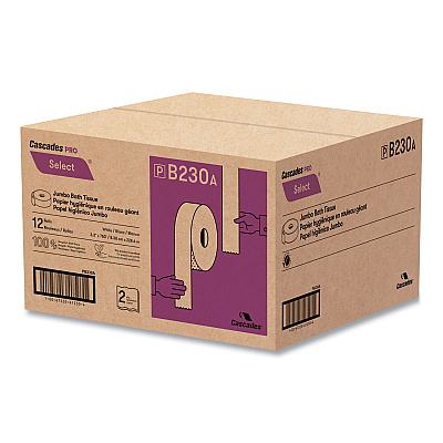 Cascades PRO Select Jumbo Bath Tissue, Septic Safe, 2-Ply, White, 3.3" x 750 ft, 12/Carton (CSDB230)