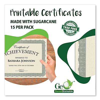 Geographics Award Certificates, 8.5 x 11, Natural with Silver Braided Border. 15/Pack (GEO49009)