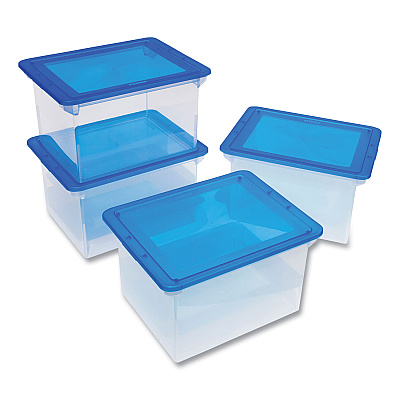 Storex Tote with Comfort Edges, Letter/Legal Files, 13.9" x 18.3" x 10.6", Blue/Clear, 4/Carton (STX61508U04C)