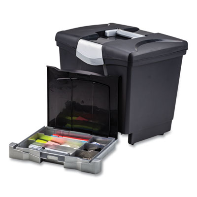 Storex File Box with Tray, Letter, 11.5" x 14.3" x 13", Black, 2/Carton (STX61523U02C)