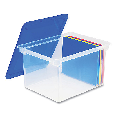 Storex Tote with Comfort Edges, Letter/Legal Files, 13.9" x 18.3" x 10.6", Blue/Clear, 4/Carton (STX61508U04C)
