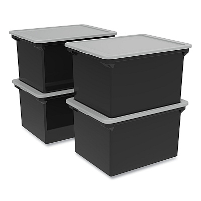 Storex Tote with Comfort Edges, Legal/Letter, 13.9" x 18.3" x 10.6", Black, 4/Carton (STX61528U04C)