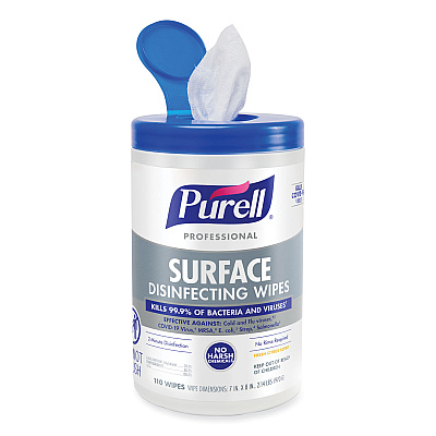 PURELL Professional Surface Disinfecting Wipes, 1-Ply, 7 x 8, Fresh Citrus, White, 110/Canister, 6 Canisters/Carton (GOJ934206CT)