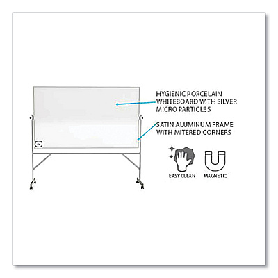 Ghent Reversible Magnetic Hygienic Porcelain Whiteboard, Satin Aluminum Frame and Stand, 48 x 36, White Surface (GHEARM4M434)