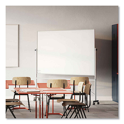 Ghent Reversible Magnetic Hygienic Porcelain Whiteboard, Satin Aluminum Frame and Stand, 48 x 36, White Surface (GHEARM4M434)