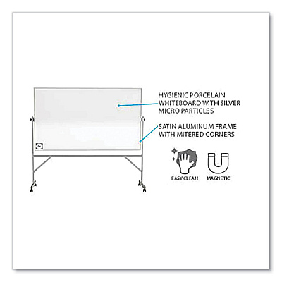 Ghent Reversible Magnetic Hygienic Porcelain Whiteboard, Satin Aluminum Frame/Stand, 96 x 48, White Surface (GHEARM4M448)