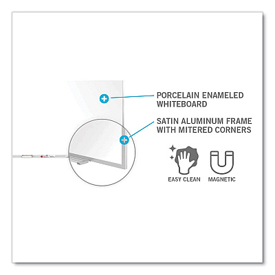Ghent Magnetic Porcelain Whiteboard with Satin Aluminum Frame and Map Rail, 144.59 x 60.47, White Surface (GHEM1P5121M)