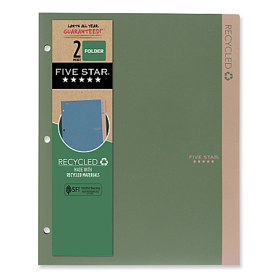 Five Star Recycled Plastic Two-Pocket Folder, 11" x 8.5", Randomly Assorted (MEA330027)