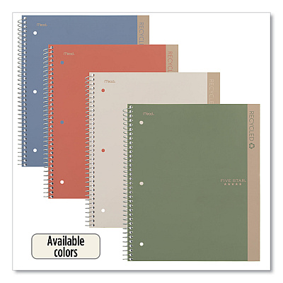 Five Star Recycled Notebook, 1 Subject, Medium/College Rule, Randomly Assorted Cover, 11 x 8.5 Sheets (MEA820053)