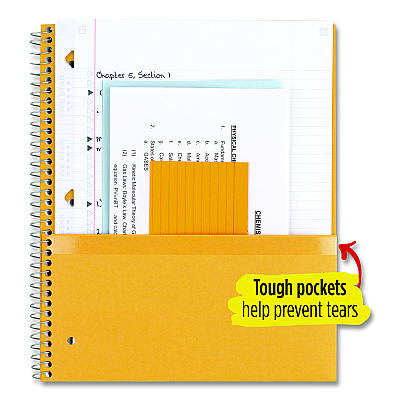 Five Star Wirebound Notebook with Two Pockets, 1-Subject, Medium/College Rule, Assorted Cover Color, (100) 11 x 8.5 Sheets, 3/Pack (MEA820188)