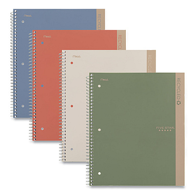 Five Star Recycled Notebook, 1 Subject, Medium/College Rule, Randomly Assorted Cover, 11 x 8.5 Sheets (MEA820053)