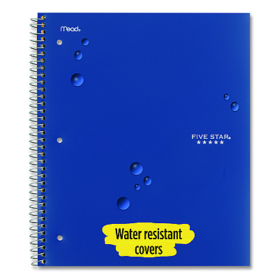Five Star Wirebound Notebook with Two Pockets, 1-Subject, Medium/College Rule, Assorted Cover Color, (100) 11 x 8.5 Sheets, 3/Pack (MEA820189)