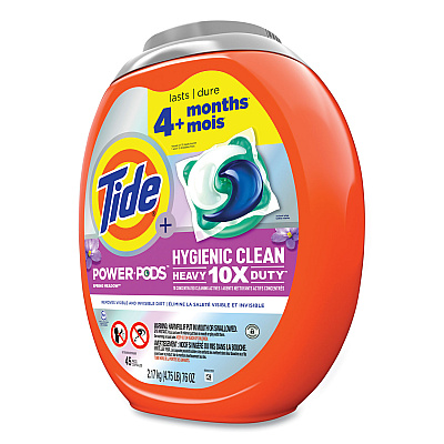 Tide Hygienic Clean Heavy 10x Duty Power Pods, Fresh Meadow Scent, 76 oz Tub, 45 Pods, 4/Carton (PGC09493)