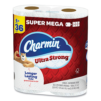Charmin Ultra Strong Bathroom Tissue, Super Mega Rolls, Septic Safe, 2-Ply, White, 363 Sheet Roll, 6 Rolls/Pack, 3 Packs/Carton (PGC04306)
