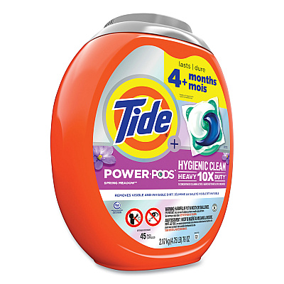 Tide Hygienic Clean Heavy 10x Duty Power Pods, Fresh Meadow Scent, 76 oz Tub, 45 Pods, 4/Carton (PGC09493)