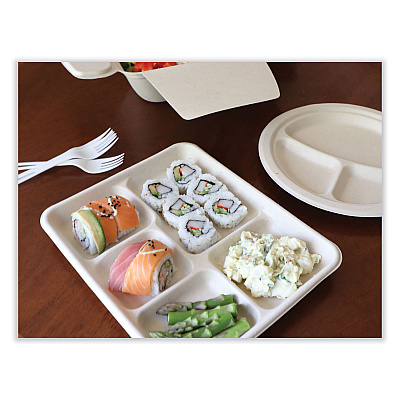 World Centric Fiber Trays, 5-Compartment, 8.5 x 10.24 x 1.01, Natural, Paper, 400/Carton (WORTRSC5CLFS)
