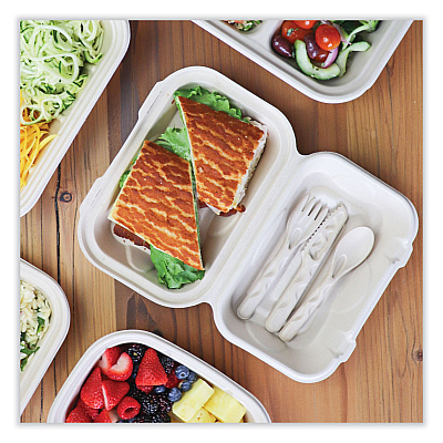 World Centric Fiber Hinged Containers, Hoagie Box, 9.2 x 6.4 x 3.1, Natural, Paper, 500/Carton (WORTOSCUHBLFP)