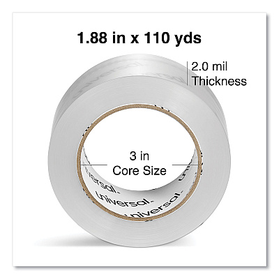 Universal Quiet Tape Box Sealing Tape, 3" Core, 1.88" x 109 yds, Clear, 6/Pack (UNV73000)