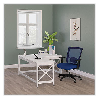Workspace by Alera L-Shaped Farmhouse Desk, 58.27" x 58.27" x 29.53", White (ALEWSF5959WT)