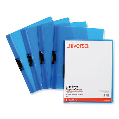Universal Clip-Style Report Cover, Clip Fastener, 8.5 x 11, Clear/Blue, 5/Pack (UNV20525)