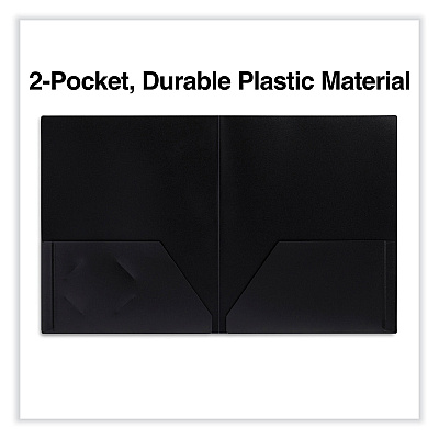 Universal Two-Pocket Plastic Folders, 100-Sheet Capacity, 11 x 8.5, Black, 10/Pack (UNV20540)