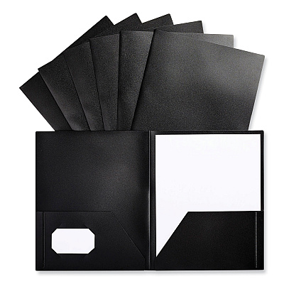 Universal Two-Pocket Plastic Folders, 100-Sheet Capacity, 11 x 8.5, Black, 10/Pack (UNV20540)