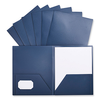 Universal Two-Pocket Plastic Folders, 100-Sheet Capacity, 11 x 8.5, Navy Blue, 10/Pack (UNV20541)