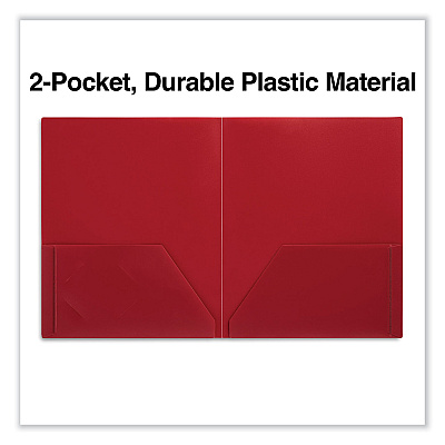 Universal Two-Pocket Plastic Folders, 100-Sheet Capacity, 11 x 8.5, Red, 10/Pack (UNV20543)
