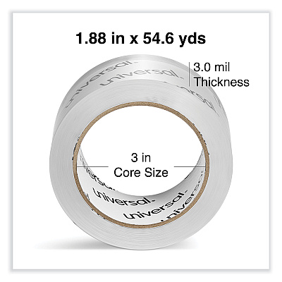 Universal Heavy-Duty Acrylic Box Sealing Tape, 3" Core, 1.88" x 54.6 yds, Clear, 6/Pack (UNV33100)