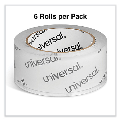 Universal Heavy-Duty Acrylic Box Sealing Tape, 3" Core, 1.88" x 54.6 yds, Clear, 6/Pack (UNV33100)