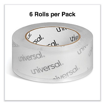 Universal Deluxe General-Purpose Acrylic Box Sealing Tape, 2 mil, 3" Core, 1.88" x 109 yds, Clear, 6/Pack (UNV53200)